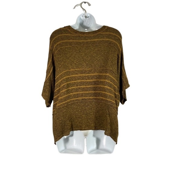 We The‎ Free Medium Top Knit Tan Brown Striped Burnout Short Sleeve - Picture 5 of 8